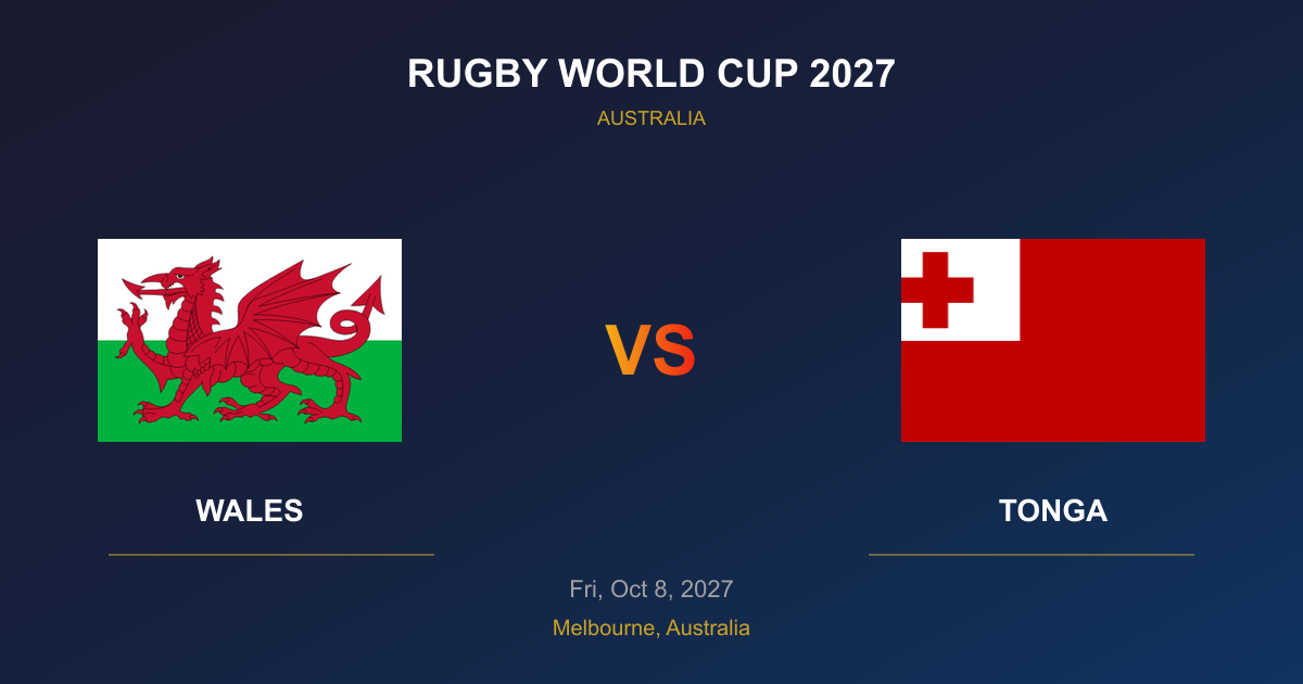 Wales vs Tonga - Rugby World Cup 2027 - Melbourne