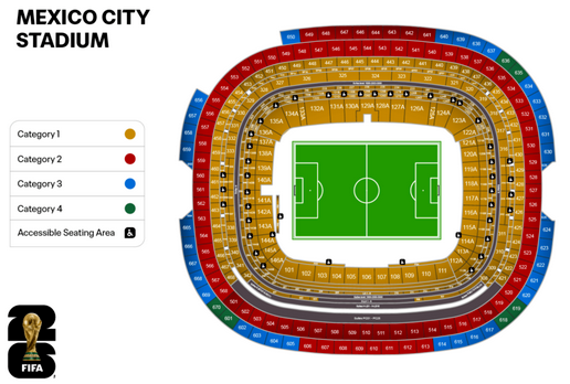 Seating chart of a Mexico City stadium with color-coded categories.