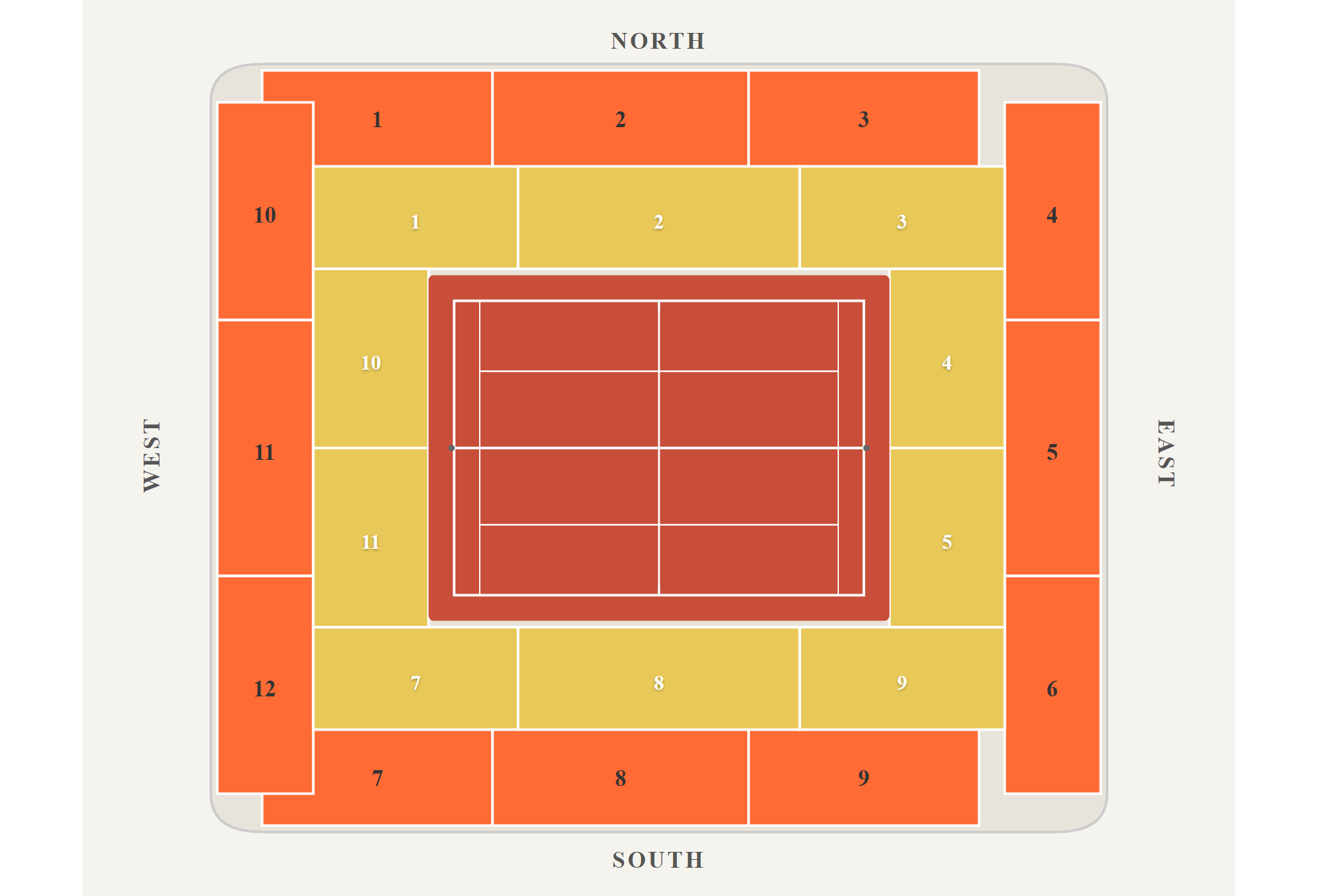 Court Suzanne-Lenglen seating chart with ticket categories — Roland-Garros, Paris, French Open