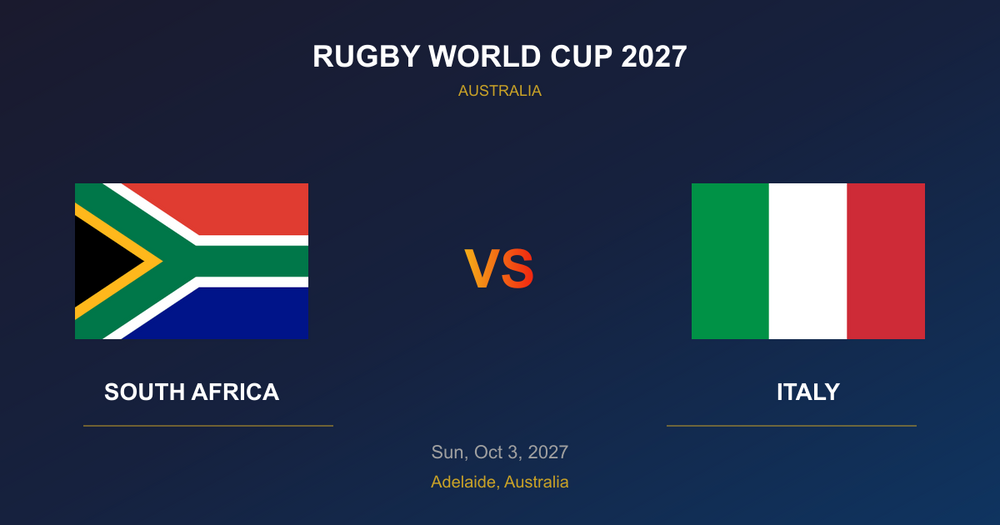 South Africa vs Italy - Rugby World Cup 2027 Adelaide | From $420