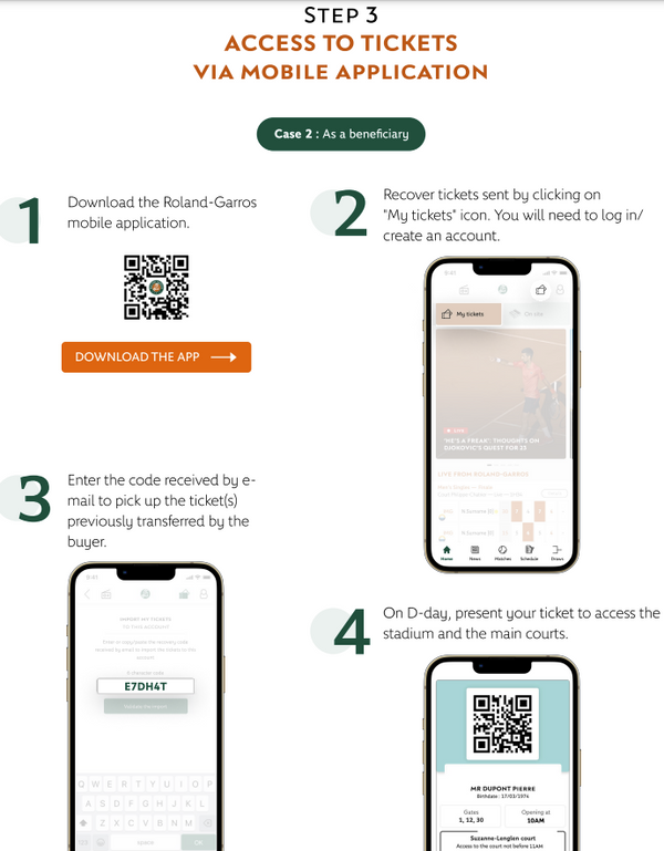Roland Garros mobile ticket in the official app